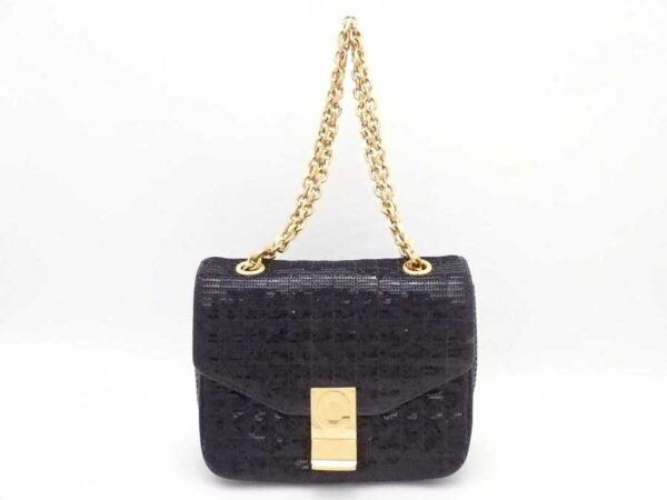 e53542a 1 Celine C Small Chain Shoulder Bag Sequins Leather Black