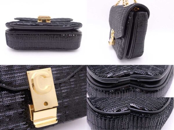 e53542a 4 Celine C Small Chain Shoulder Bag Sequins Leather Black