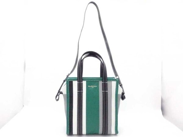 e53553f 1 Balenciaga Leather Bazaar Shopper Bag Green Black White