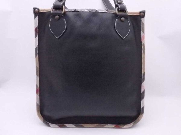 e53746i 2 Burberry Nova Check Leather Canvas Tote Shoulder Bag Black