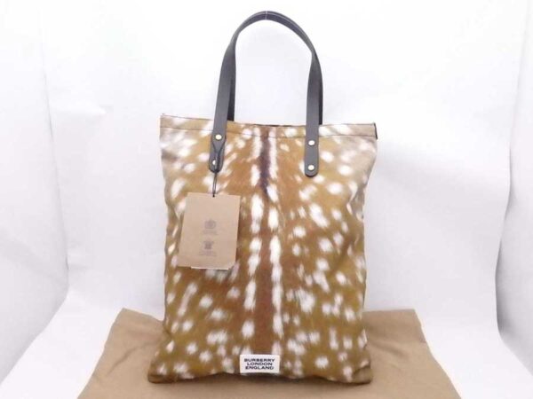 e53747 Burberry Nylon Leather Tote Handbag Brown