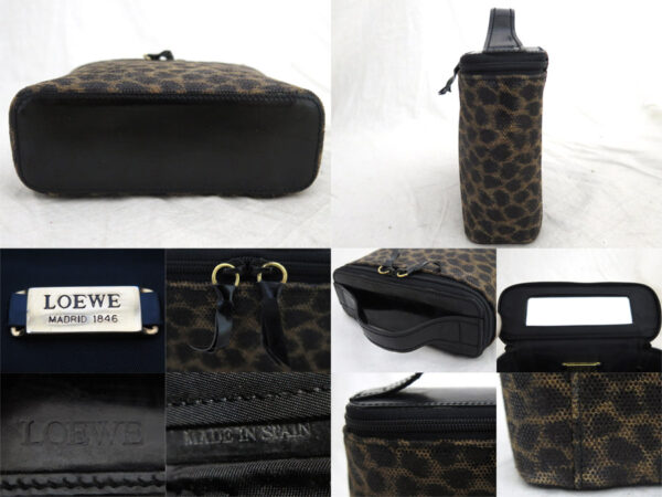 e53800 4 Loewe Leopard Nylon Leather Pouch Black Brown