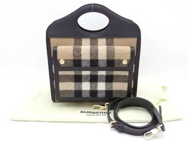 e53851g Burberry Wool Leather Shoulder Handbag Beige