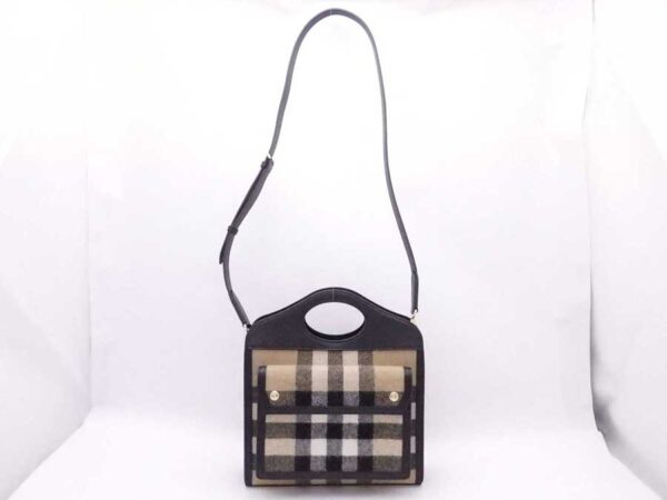 e53851g 1 Burberry Wool Leather Shoulder Handbag Beige