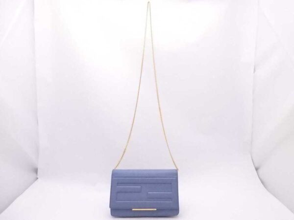 e53950a 1 Fendi Chain Shoulder Wallet FF Leather Blue