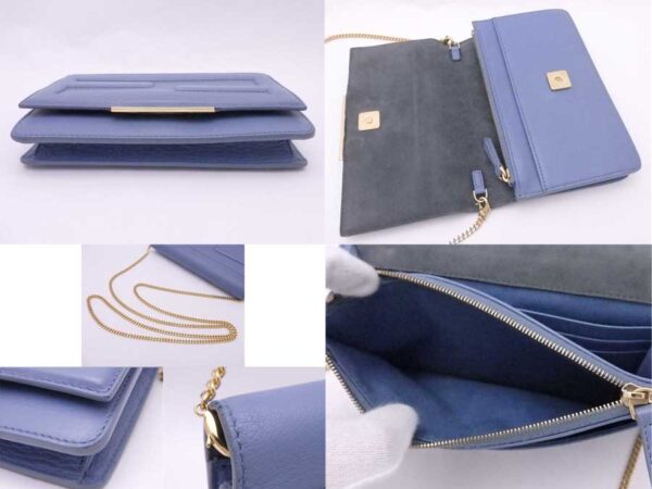 e53950a 4 Fendi Chain Shoulder Wallet FF Leather Blue