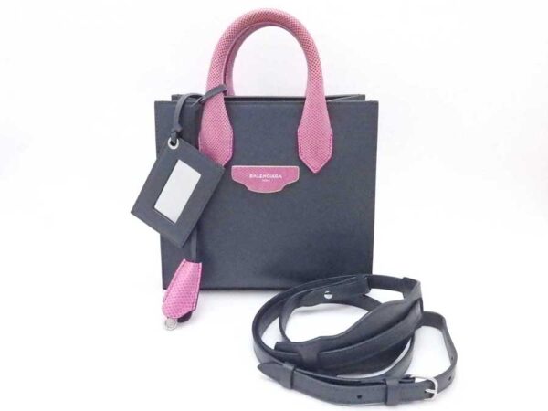 e54047i Balenciaga Leather Shoulder Bag Gray Pink Purple