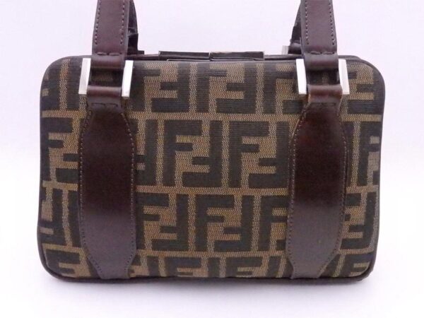 e54242a 1 Fendi Zucca Handbag Canvas Leather Brown