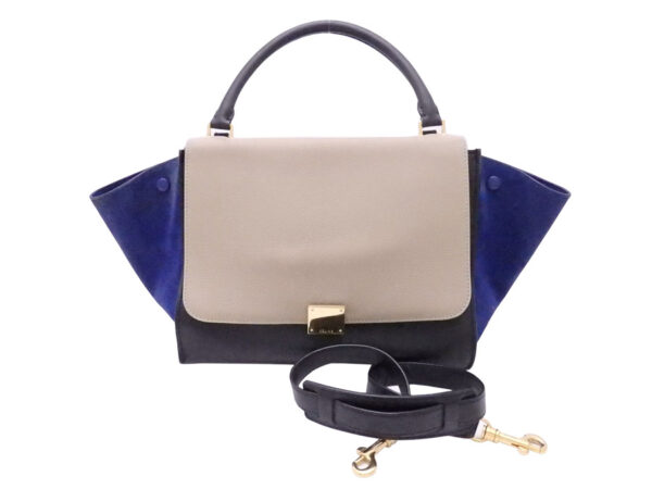 e54342f Celine Trapeze Shoulder Bag Leather Suede Greige Black Blue