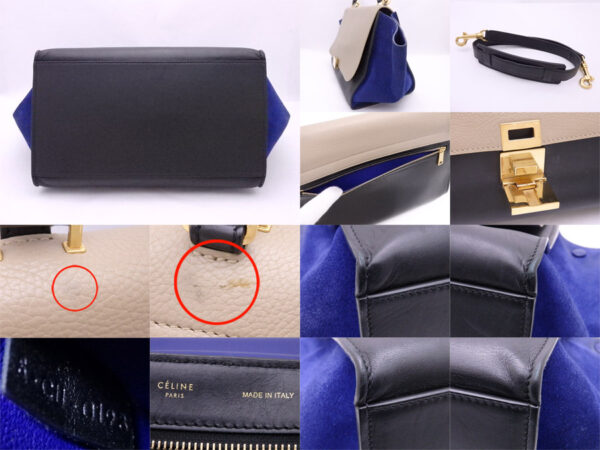 e54342f 4 Celine Trapeze Shoulder Bag Leather Suede Greige Black Blue