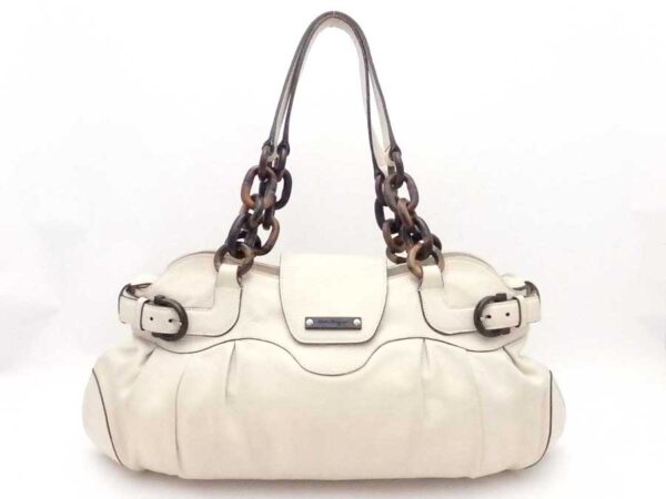 e54451a Salvatore Ferragamo Gancini Wood Shoulder Bag White Brown