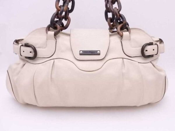 e54451a 1 Salvatore Ferragamo Gancini Wood Shoulder Bag White Brown