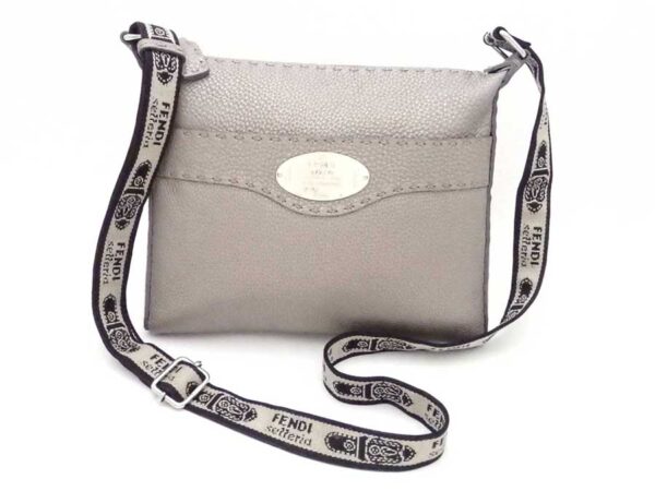 e54642g Fendi Selleria Crossbody Shoulder Bag Leather Canvas Metallic Gray