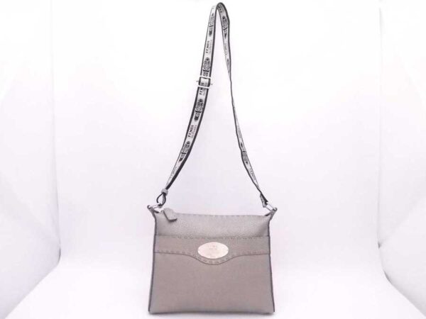 e54642g 1 Fendi Selleria Crossbody Shoulder Bag Leather Canvas Metallic Gray