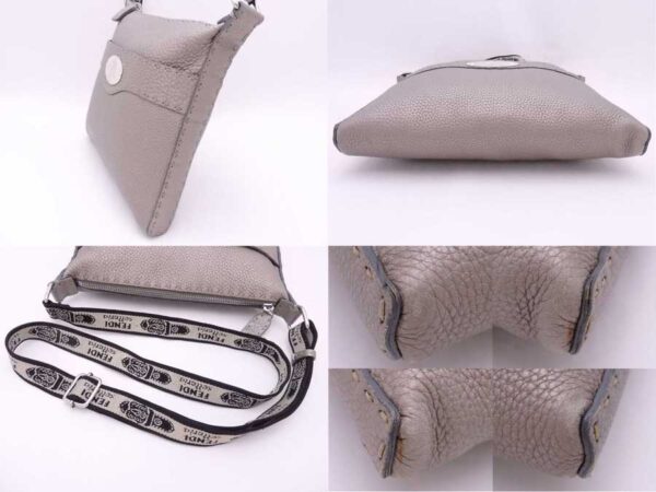 e54642g 4 Fendi Selleria Crossbody Shoulder Bag Leather Canvas Metallic Gray