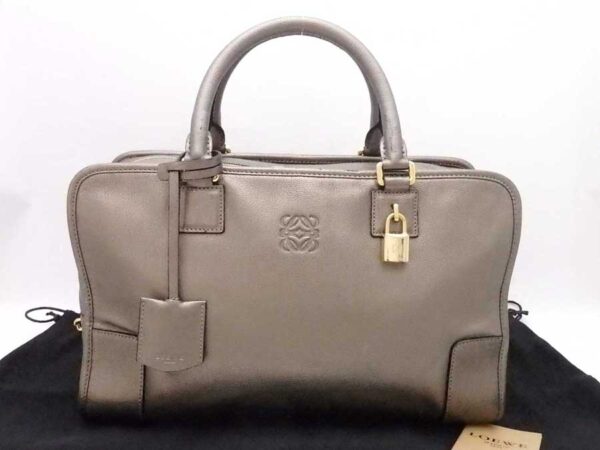 e54651a Loewe Amazona Leather Handbag Metallic Khaki Gray