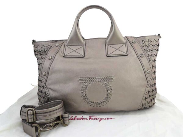 e55046a Salvatore Ferragamo Gancini Leather Shoulder Bag Metallic Gray