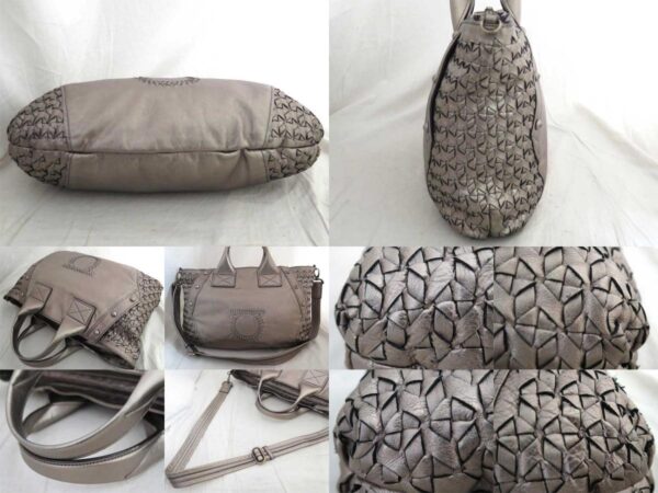 e55046a 3 c Salvatore Ferragamo Gancini Leather Shoulder Bag Metallic Gray