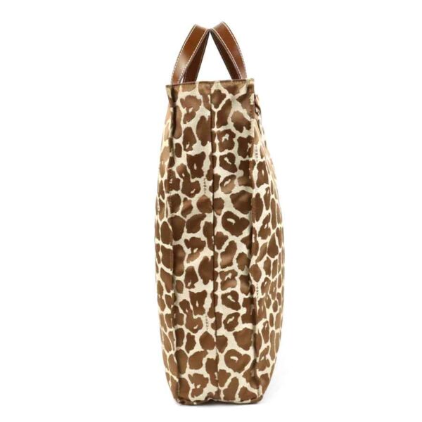 e55362f 1 Fendi Tote Bag Leopard Canvas Satin Leather Brown Beige