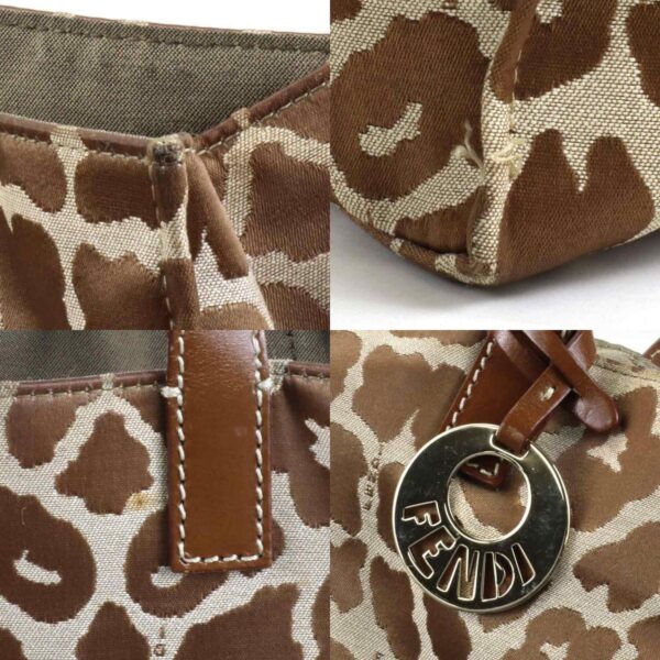 e55362f 6 c Fendi Tote Bag Leopard Canvas Satin Leather Brown Beige