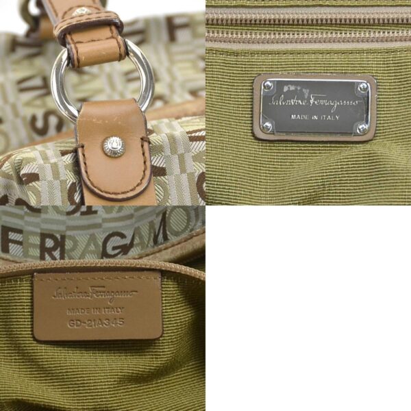 e55552a 13 c Salvatore Ferragamo Canvas Leather Shoulder Bag Khaki Multicolor