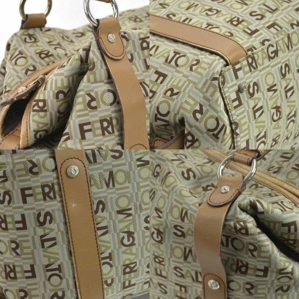 e55552a 5 c Salvatore Ferragamo Canvas Leather Shoulder Bag Khaki Multicolor