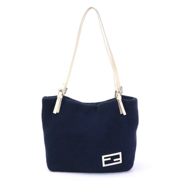 e55874i Fendi Wool Tote Shoulder Bag Leather Blue White