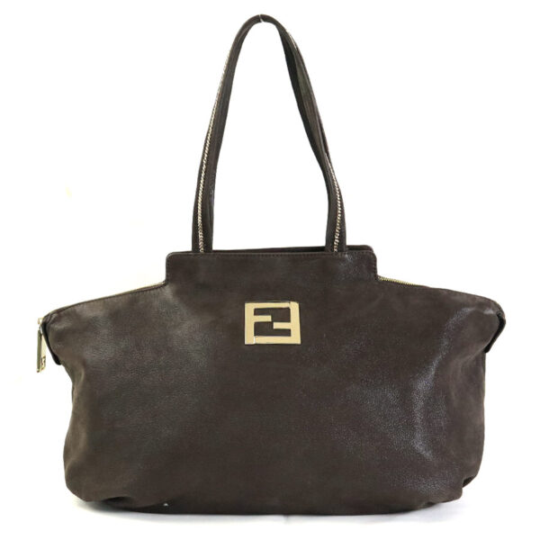 e56203i Fendi FF Shoulder Bag Leather Metallic Brown