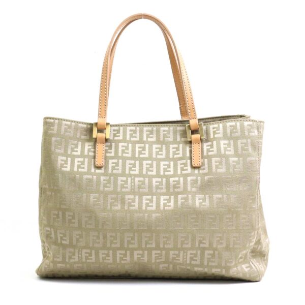 e56235i Fendi Zucchino Handbag Canvas Leather Khaki Beige