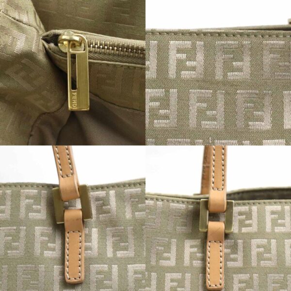 e56235i 6 c Fendi Zucchino Handbag Canvas Leather Khaki Beige