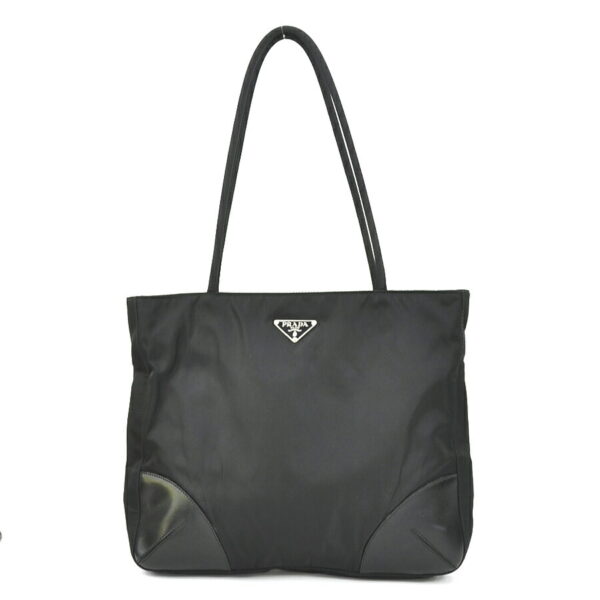 e56503j Prada Nylon Leather Shoulder Tote Bag Black