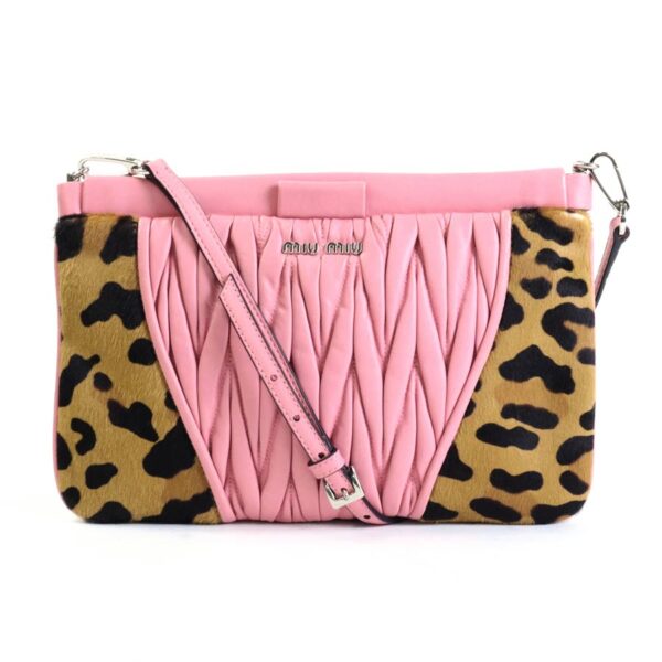 e56711f Miu Miu Crossbody Shoulder Bag Leopard Leather Haraco Pink Brown