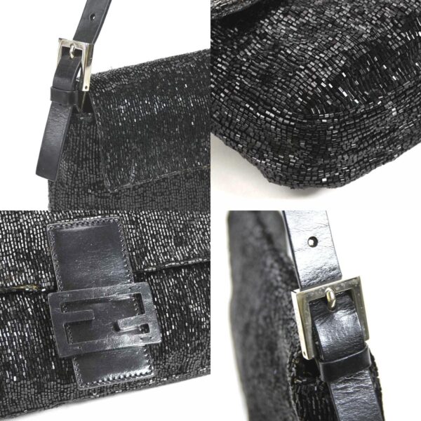 e56714a 5 c Fendi Baguette Shoulder Bag Beads Leather Black