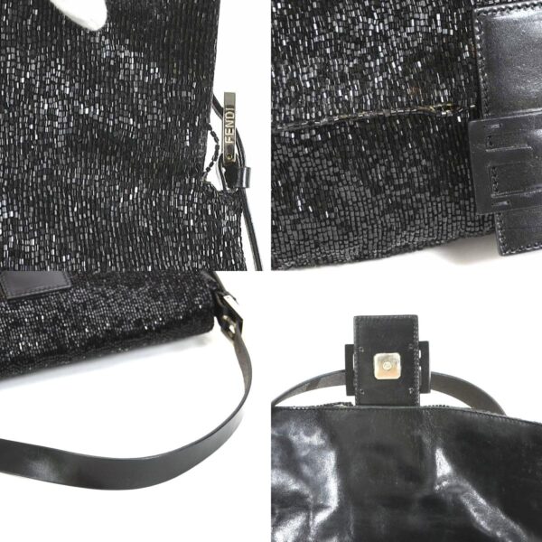 e56714a 9 c Fendi Baguette Shoulder Bag Beads Leather Black