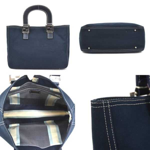 e56831g 2 c Fendi Handbag Canvas Leather Blue