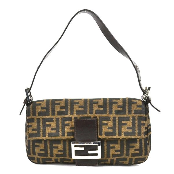 e56985a Fendi Zucca Baguette Shoulder Bag Canvas Leather Brown