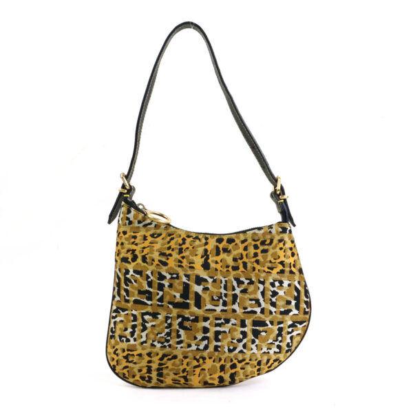 e57045k Fendi Zucca Leopard Shoulder Bag Canvas Leather Beige Black