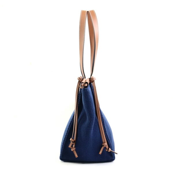 e57468f 1 Loewe Cushion Canvas Leather Shoulder Bag Tote Small Blue Brown