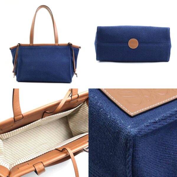 e57468f 2 c Loewe Cushion Canvas Leather Shoulder Bag Tote Small Blue Brown