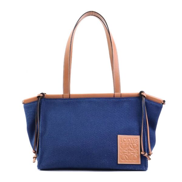 e57468f Loewe Cushion Canvas Leather Shoulder Bag Tote Small Blue Brown