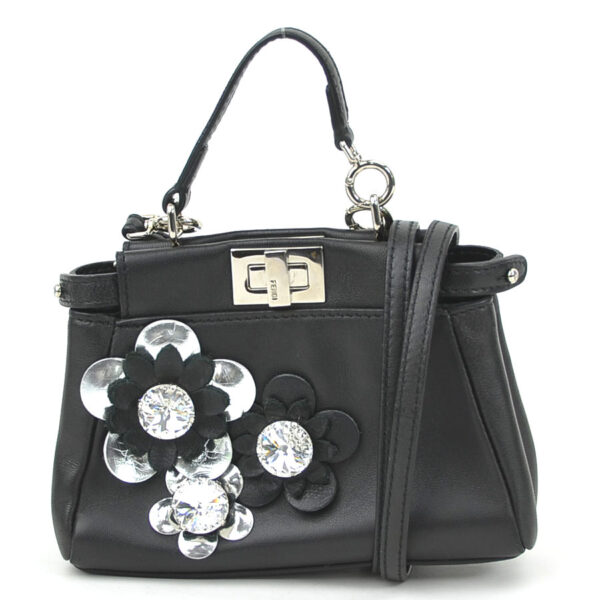 e57496a Fendi Micro Peekaboo Crossbody Shoulder Bag Leather Bijou Black