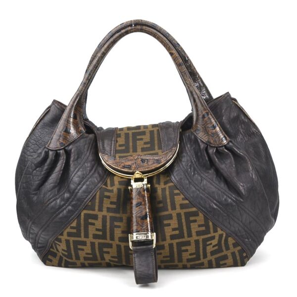 e57524a Fendi Spy Bag Handbag Canvas Leather Brown Brown