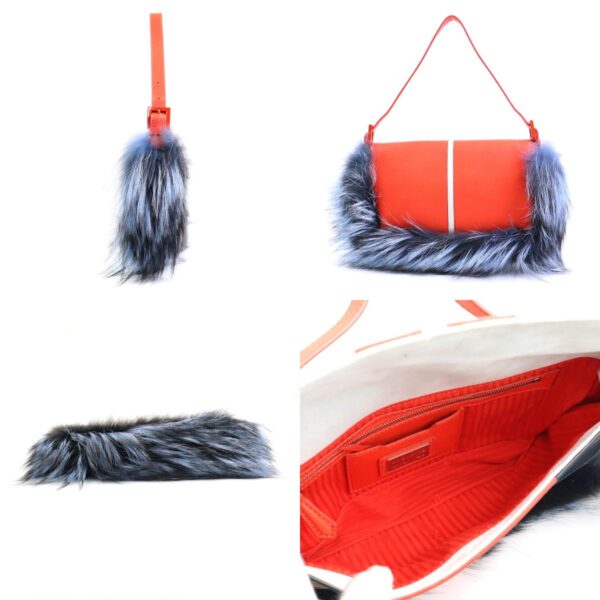 e57560g 1 c Fendi Baguette Mania Shoulder Bag Leather Fur Orange Blue