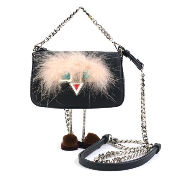 e57582f Fendi Micro Baguette Crossbody Shoulder Bag Leather Fur Black