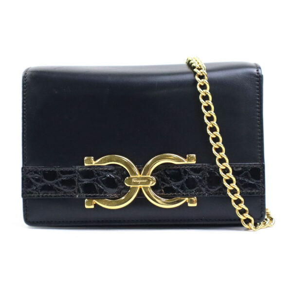 e57859a Salvatore Ferragamo Gancini Leather Clutch Bag Black