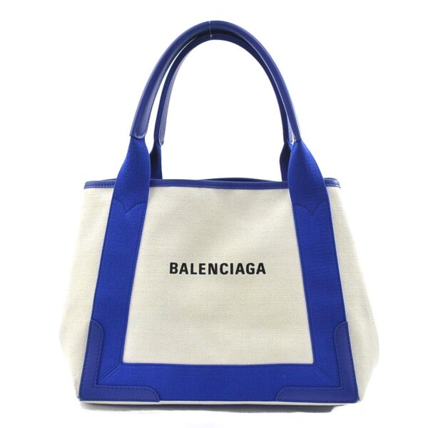 e57918a 1 Balenciaga Canvas Leather Tote Bag Beige Blue