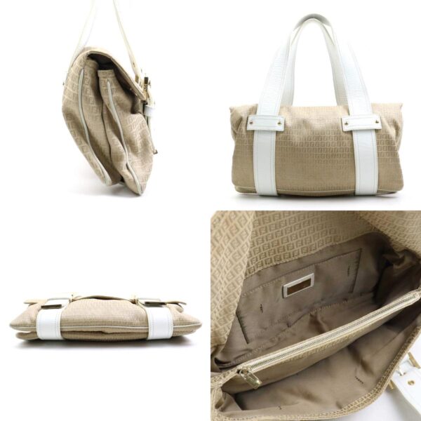 e58042a 1 c Fendi Handbag Zucchino Canvas Leather Beige White