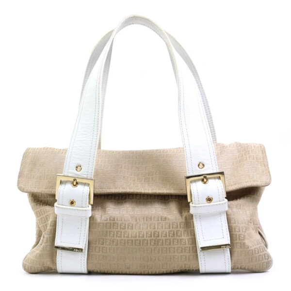 e58042a Fendi Handbag Zucchino Canvas Leather Beige White