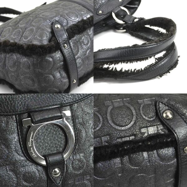 e58073a 6 c Salvatore Ferragamo Gancini Shearling Fur Handbag Black