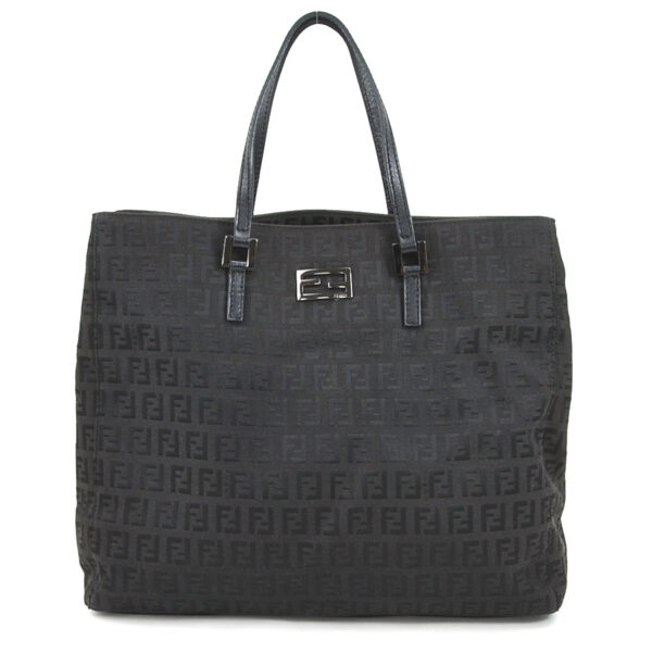 e58096a Fendi Handbag Zucchino Canvas Leather Black